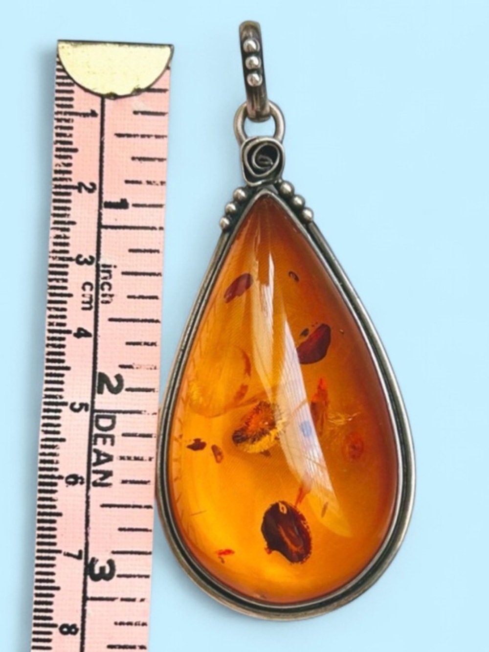 Gorgeous Baltic Amber & Sterling Silver Vtg Statement Pendant - Picture 3 of 7